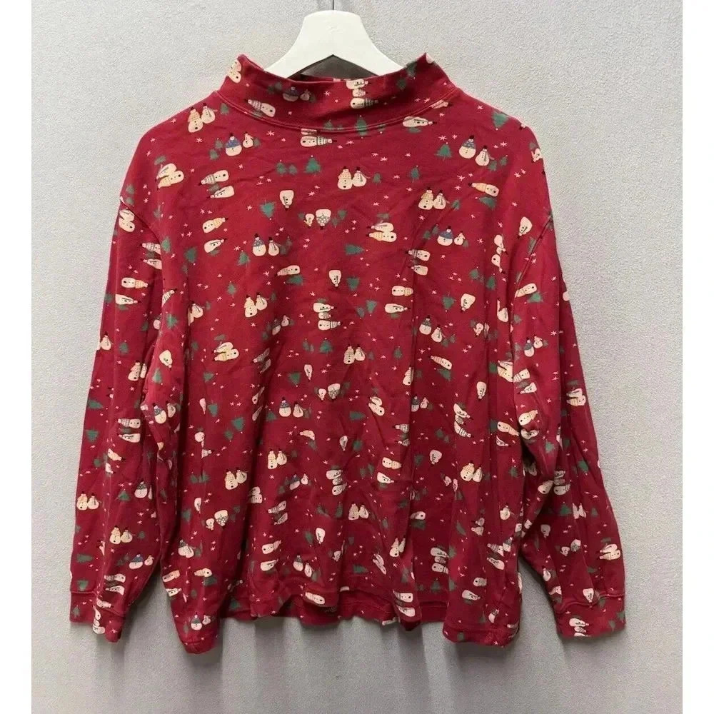 Vintage St. Johns Bay Women's 2X Red Snowman All Over Print‎ Christmas Sweater